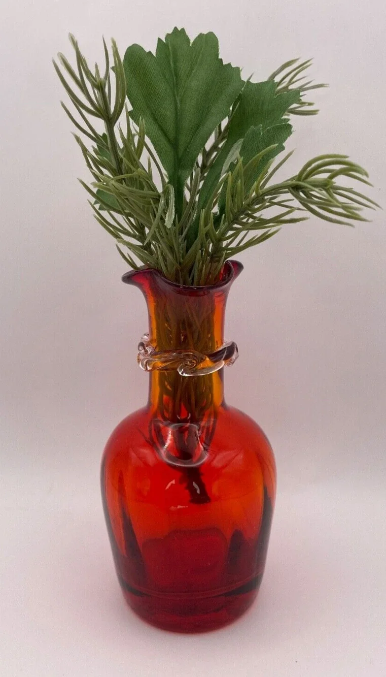 Vtg Kanawha Glass 1974 Ruby Red Applied Clear Rigaree Ruffle 5